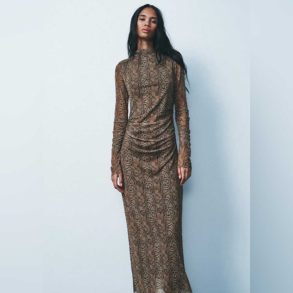 Zara Snake print New Draped Tulle Dress snake print size XS NWT - Picture 2 of 9